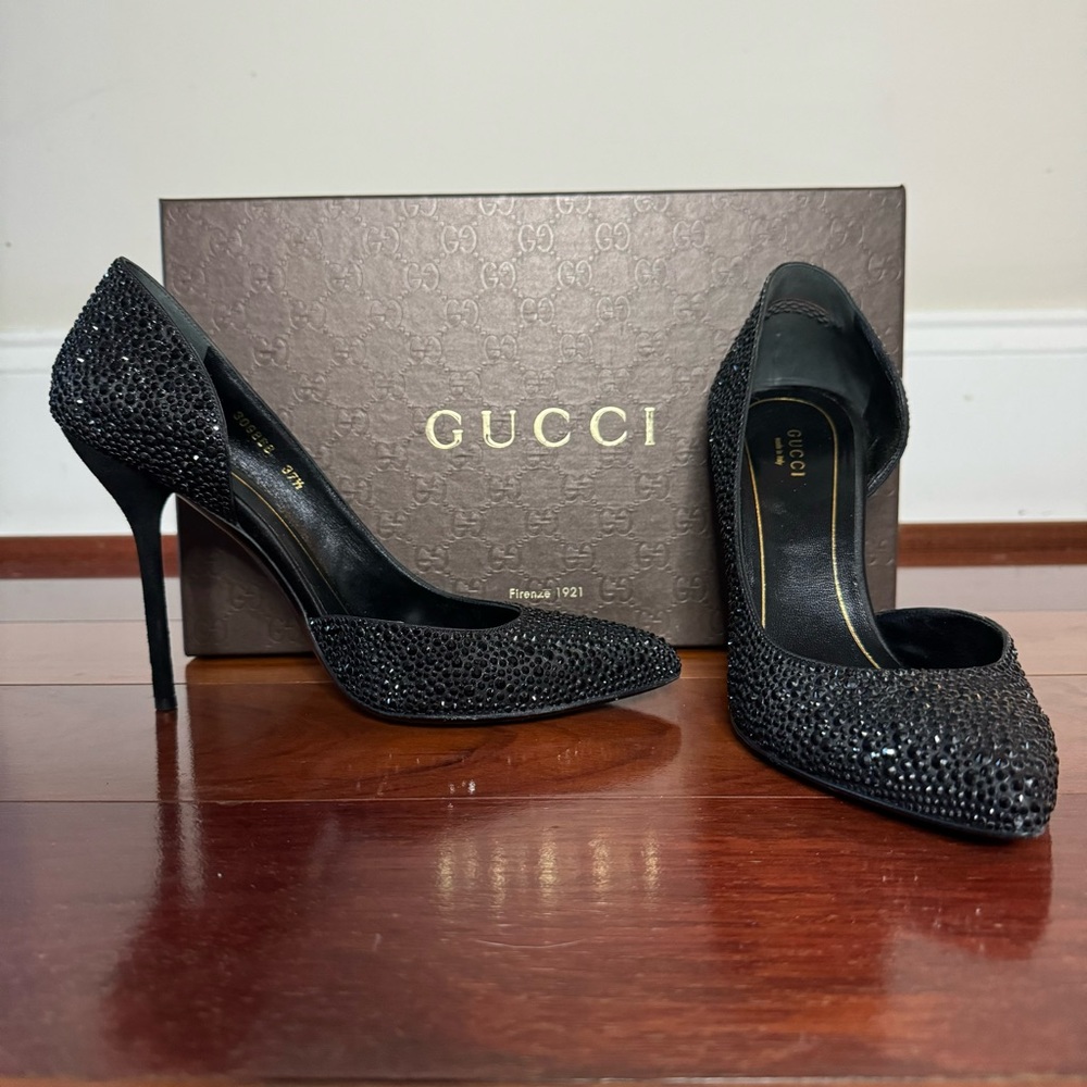 Gucci $1650 Crystal Noah D'orsay Black High Heel Shoes